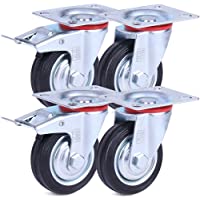H&amp-S Rueda giratoria para muebles con ruedas giratorias de goma de servicio pesado con frenos 75mm Negro